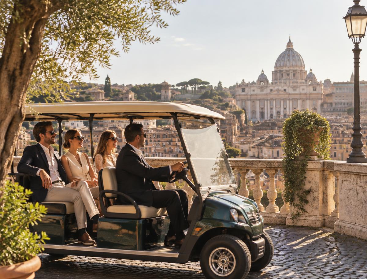 Guests on a Queen Tours cart